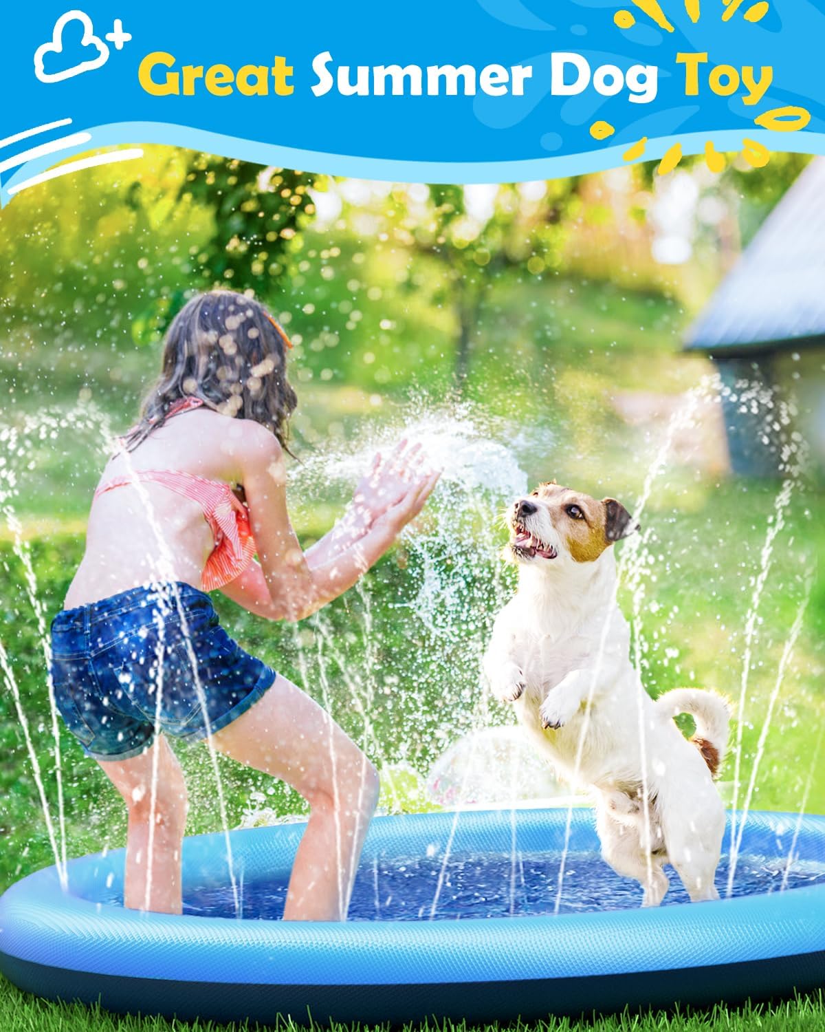 Dog Splash Pad 51" Anti-Slip Dog Pool for Large Dogs 0.58 Mm Thick Dog Sprinkler Outdoor Dog Toys - Dog Accessories for Large Dogs