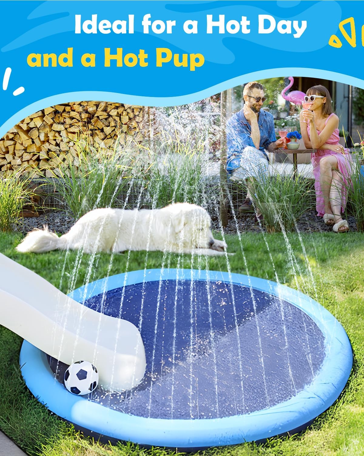 Dog Splash Pad 51" Anti-Slip Dog Pool for Large Dogs 0.58 Mm Thick Dog Sprinkler Outdoor Dog Toys - Dog Accessories for Large Dogs